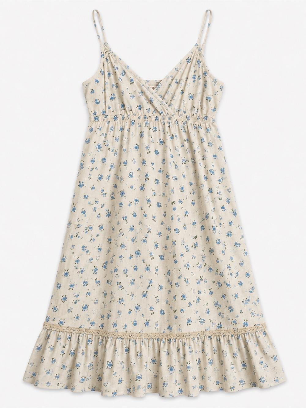Free People Y2K Blue Floral Cotton Prairie Slip Ruffle Hem Dress Size 10